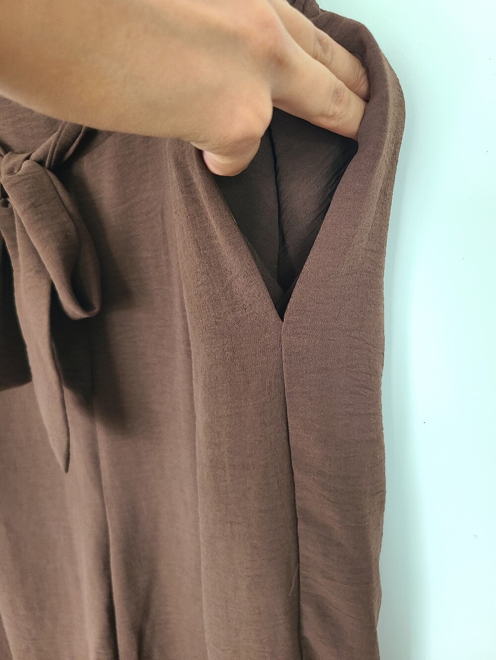 Brown Tie-Waist Wide-Leg Pants - Picture 6 of 7